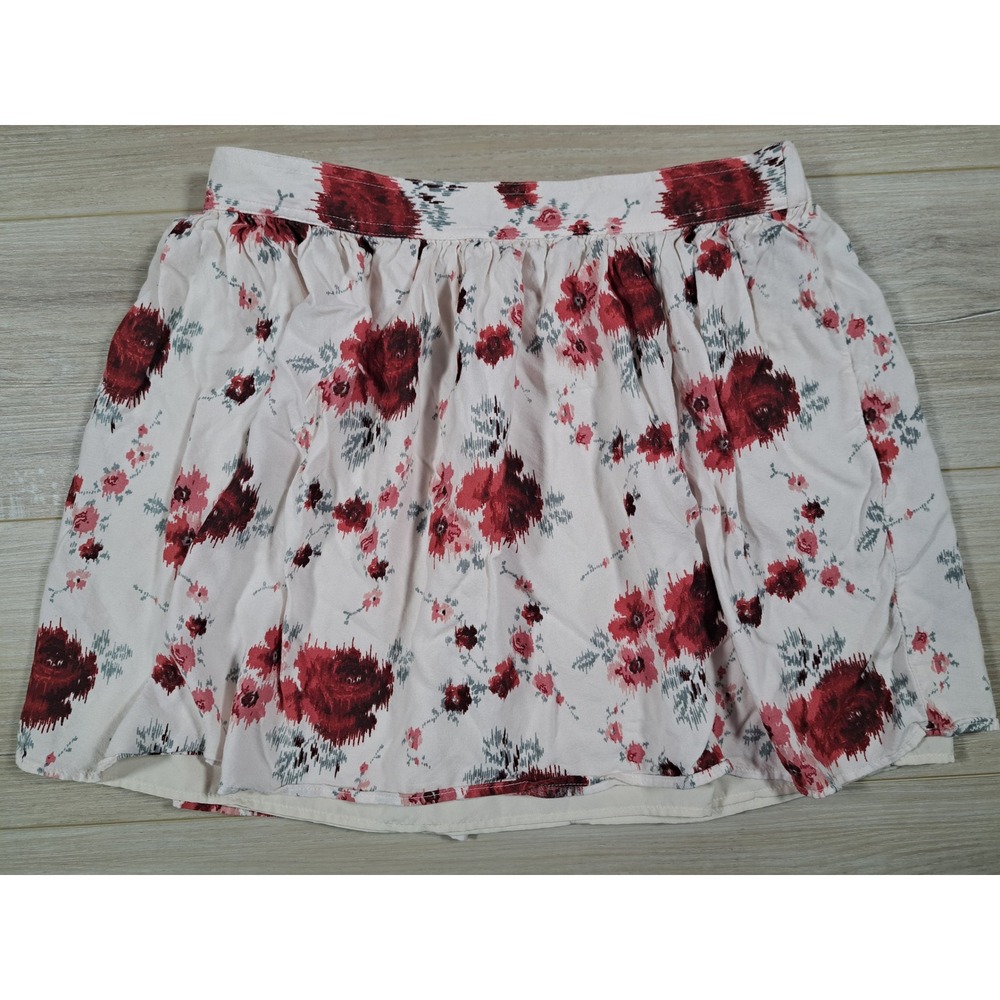 American Eagle Outfitters Floral Mini Skirt Red Cream Rose Viscose Small S/P Y2K